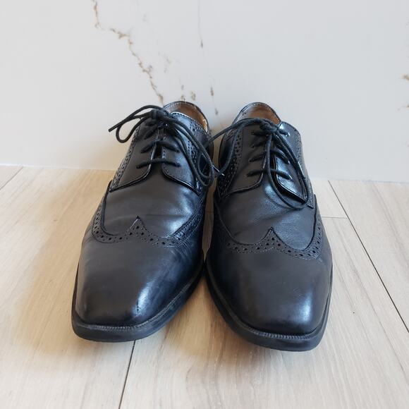 Joseph Abboud Shoes Wingtip Brogue Oxford Mens 11D Black Italian Leather Dress - Picture 4 of 13